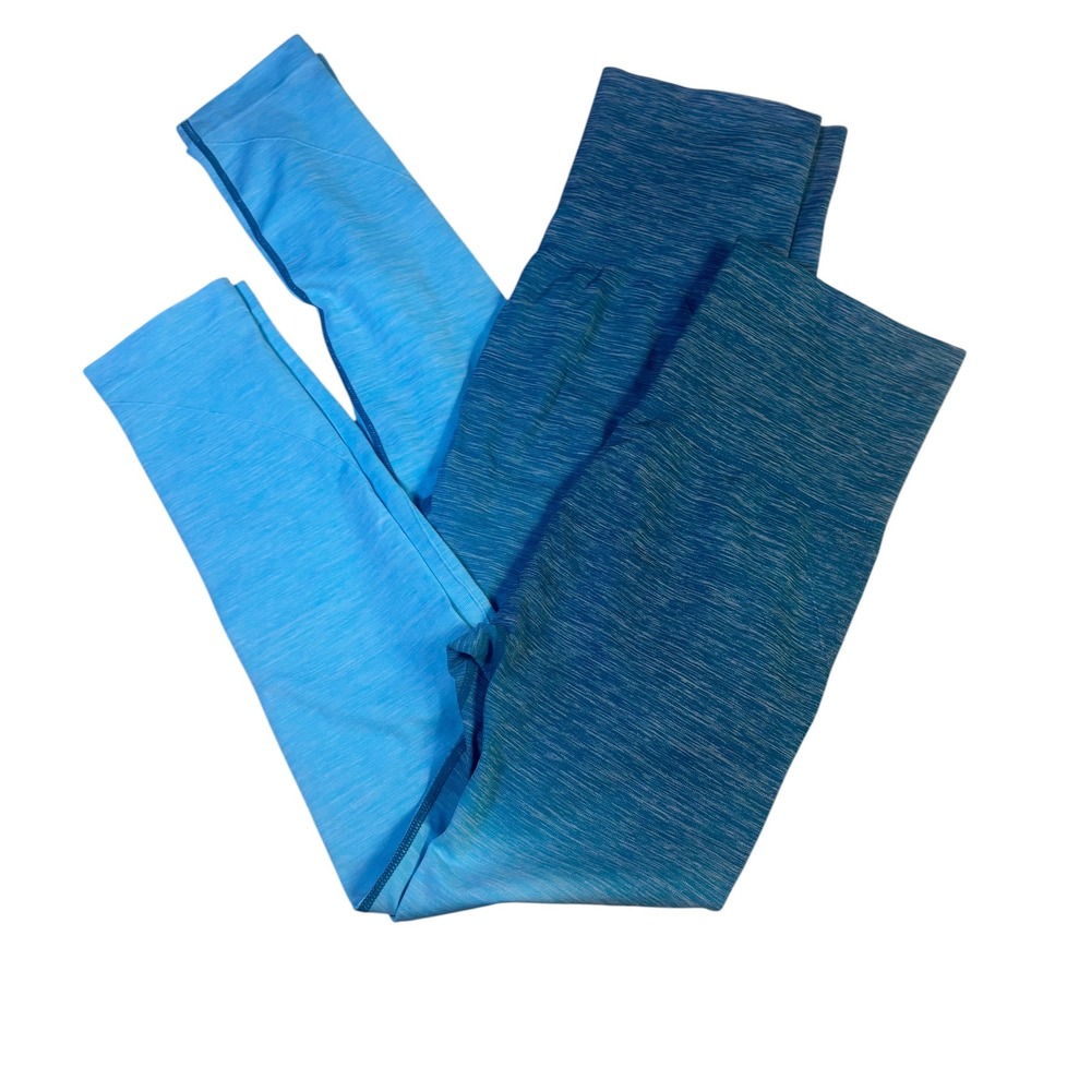 2 Pairs Yelete Womens Blue Ombre Seamless High Waisted Space Dye Leggings NEW